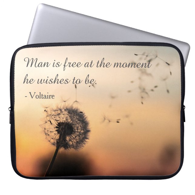 Man is Free Voltaire Quote Dandelion Laptop Sleeve (Front)