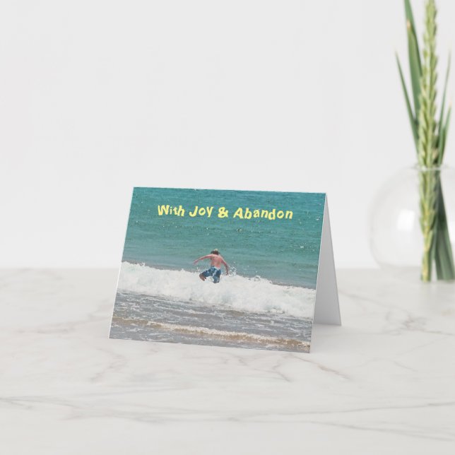 MAN JUMPING AROUND IN OCEAN WAVE"/BIRTHDAY CARD (Front)