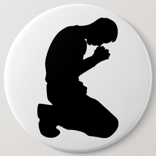 MAN KNEELING IN PRAYER 6 INCH ROUND BUTTON (Front)