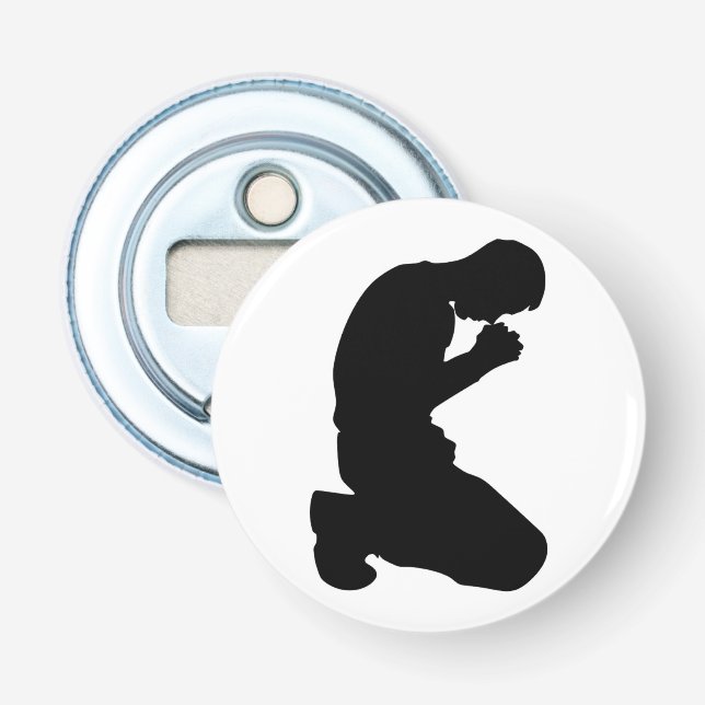 MAN KNEELING IN PRAYER BOTTLE OPENER (Front)