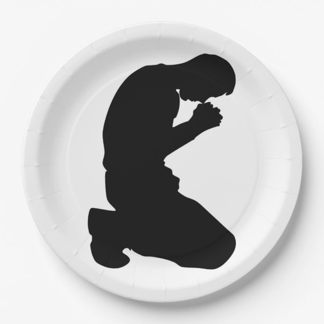MAN KNEELING IN PRAYER PAPER PLATE (Front)