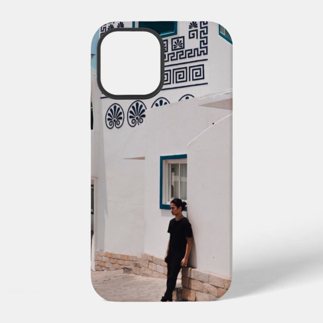 Man lean on concrete house iPhone case (Back)