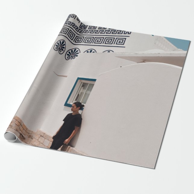 Man lean on concrete house wrapping paper (Unrolled)