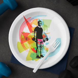 Man Lifting Weights Paper Plate