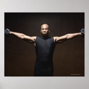 Man lifting weights, portrait poster