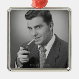Man Lighting Cigarette Metal Ornament