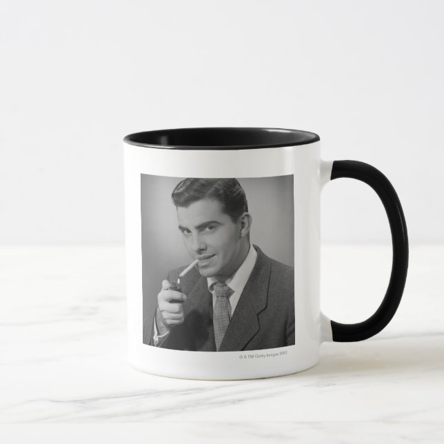 Man Lighting Cigarette Mug (Right)
