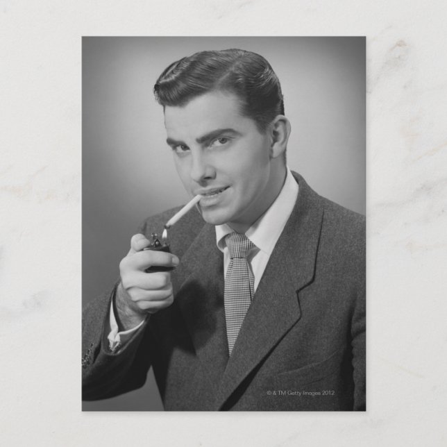 Man Lighting Cigarette Postcard (Front)