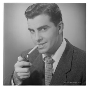 Man Lighting Cigarette Tile