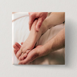 Man Massaging Male Foot 2 Inch Square Button