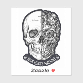 Man Meets Machine Skull Sticker Biker Cyborg DecAL