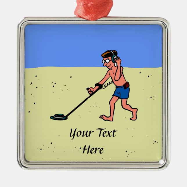 Man Metal Detecting Beach Metal Ornament (Front)
