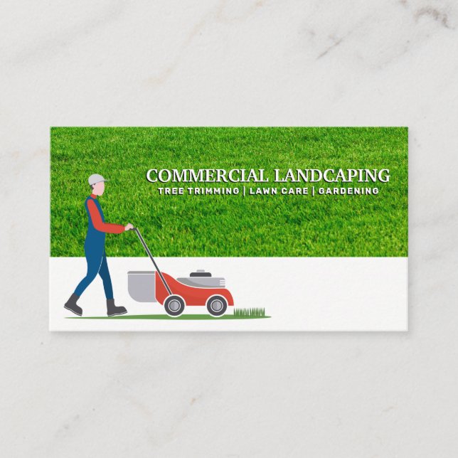 Man Mowing Lawn | Cutting Grass Business Card (Front)