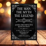 Man Myth Legend Black Surprise 60th Birthday Invitation<br><div class="desc">He IS The Man The Myth The LEGEND! His life has been an amazing adventure and it's time to celebrate his legacy and him. This textured black paper with white type and white scrolled corner surprise 60th Birthday invitation is perfect for inviting friends and family to join you in honouring...</div>
