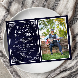 Man Myth Legend Blue 75th Birthday Photo Invitation