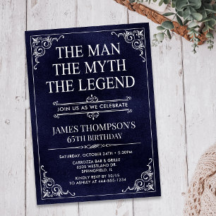 Man Myth Legend Blue Surprise 65th Birthday Invitation