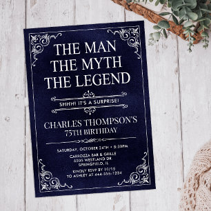 Man Myth Legend Blue Surprise 75th Birthday Invitation