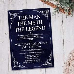 Man Myth Legend Blue Surprise 85th Birthday Invitation