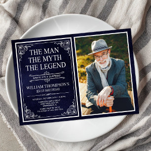 Man Myth Legend Blue Surprise 85th Birthday Photo Invitation