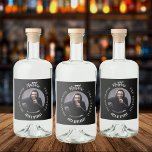 Man myth legend photo black white birthday party liquor bottle label<br><div class="desc">A classic black background.   Text: The Man,  The Myth,  The Legend. Personalize and add his name,  age and photo. White text.</div>