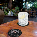 Man myth legend photo black white party round paper coaster<br><div class="desc">A classic black background.   Text: The Man,  The Myth,  The Legend. Personalize and add his name and photo.</div>