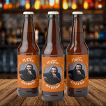 Man myth legend photo burnt orange birthday party beer bottle label<br><div class="desc">A trendy burnt orange coloured background.   Text: The Man,  The Myth,  The Legend. Personalize and add his name,  age and photo. White text.</div>