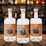 Man myth legend photo burnt orange birthday party liquor bottle label<br><div class="desc">A trendy burnt orange coloured background.   Text: The Man,  The Myth,  The Legend. Personalize and add his name,  age and photo. White text.</div>