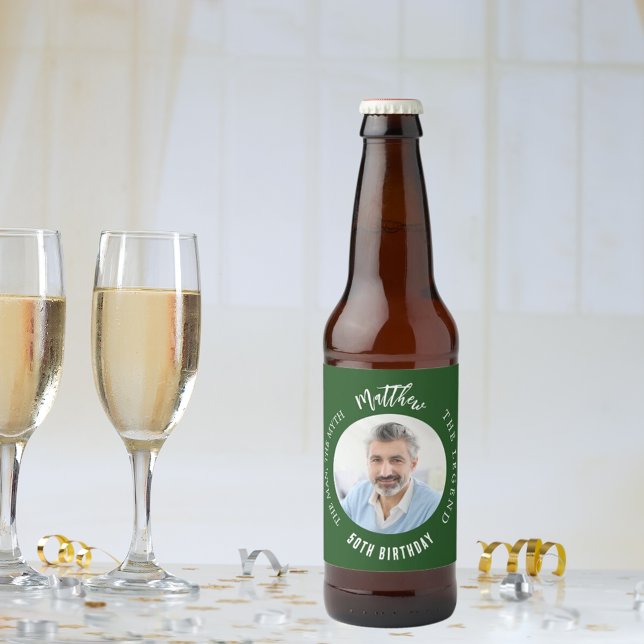 Man myth legend photo emerald green birthday party beer bottle label (Creator Uploaded)
