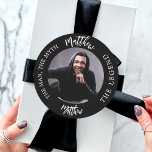 Man myth legend photo name classic round sticker<br><div class="desc">A classic black background.   Text: The Man,  The Myth,  The Legend. Personalize and add his name and photo.</div>