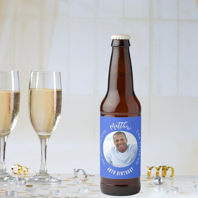 Man myth legend photo royal blue birthday party beer bottle label (Creator Uploaded)