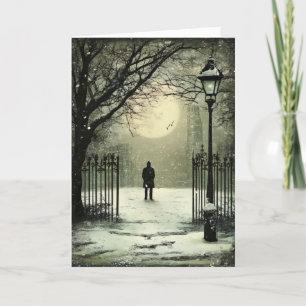 Man Night Winter Sombre Holiday Card