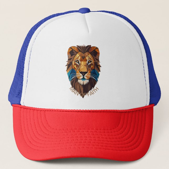 "Man of Faith Lion T-Shirt – Bold Christian Graphi Trucker Hat (Front)