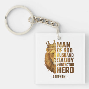 Man of God Lion Crown Design – Husband, Daddy Keychain