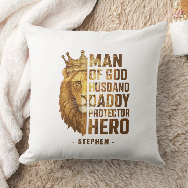 Man of God Lion Crown Design – Husband, Daddy Throw Pillow (Blanket)