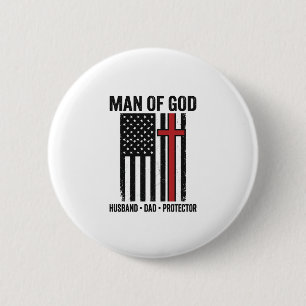 Man of God Patriotic Cross Christian Shirt Design_ 2 Inch Round Button