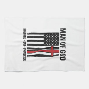 Man of God Patriotic Cross Christian Shirt Design_ Kitchen Towel
