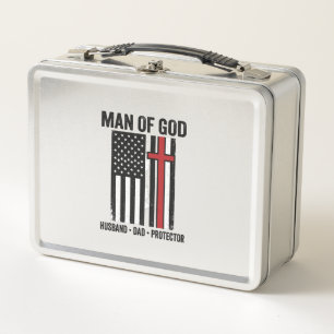 Man of God Patriotic Cross Christian Shirt Design_ Metal Lunch Box