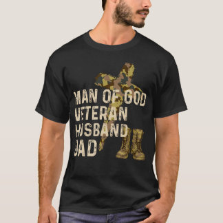 Man Of God Veteran Husband Dad Christian Jesus Cam T-Shirt