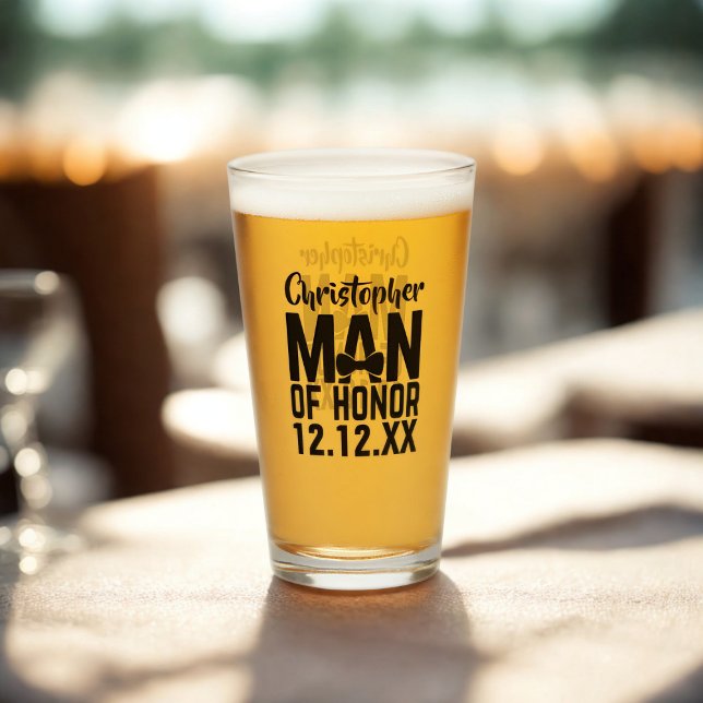 Man of Honor Name Wedding Favor Keepsake Glass (For the Man of Honor in your wedding party. Just add his name and your wedding date)
