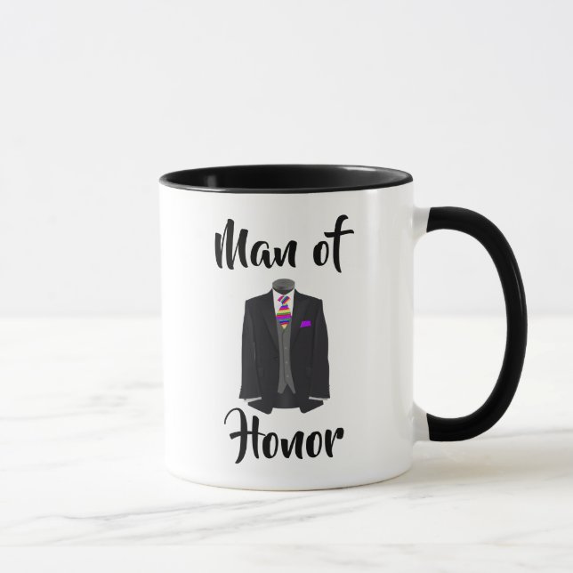 Man of Honour Rainbow Tie  Tuxedo Wedding Mug (Right)