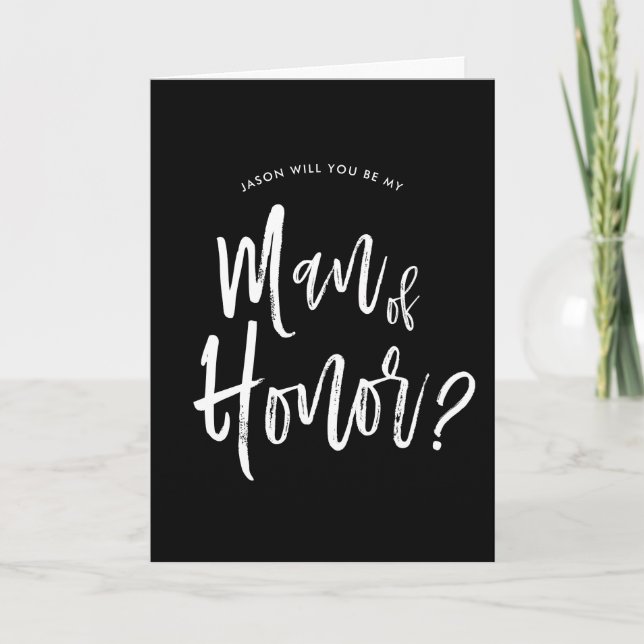 Man of Honour | Script Style Custom Black Wedding Card (Front)