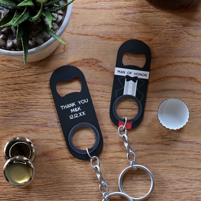 Man of Honour Tuxedo Wedding Keychain Bottle Opene Opener (Thank your Man of Honor with this useful keychain bottle opener. Just add your text)