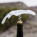 Man of Honour Wedding Party Favour White Corkscrew<br><div class="desc">Thank your Man of Honour with this personalized corkscrew. You can add their initial and the date of your wedding. A really useful thank you gift for any of your wine bottle opening Bridal Party members. Who would you make one for?</div>