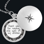 Man of My Dreams Necklace<br><div class="desc">A necklace that is perfect to give the new mother-in-law from the bride. Image is in black and white and says "Thank you for raising the man of my dreams". Choose necklace in design of your choice. If a different colour of image is desired please feel free to contact me....</div>