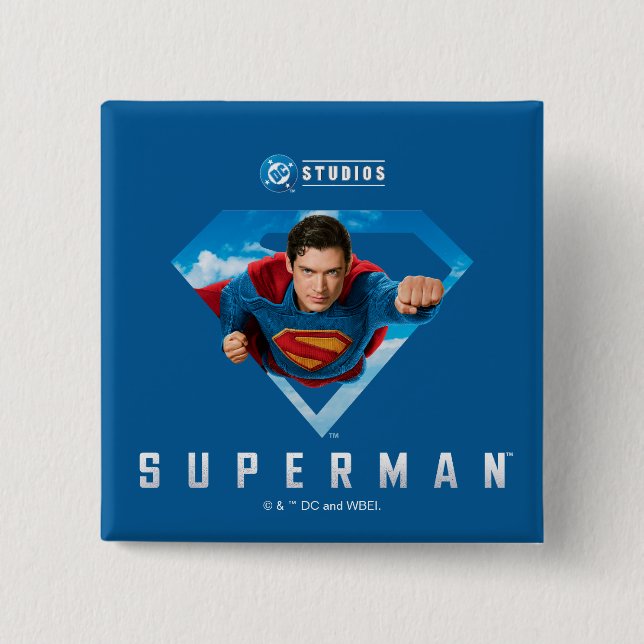 Man of Steel in Flight 2 Inch Square Button (Front)