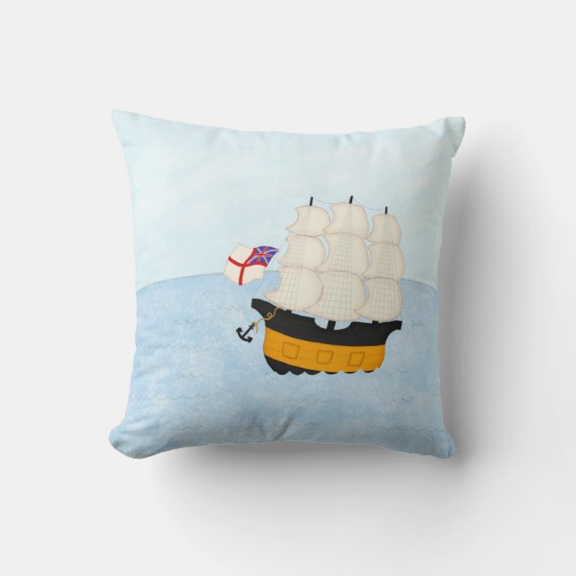 Man of War At Sea Nautical Sailing Adventure Throw Pillow (Front)