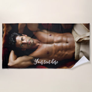 Man on a Bearskin Rug Beach Towel