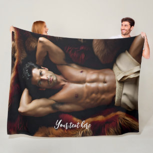 Man on a Bearskin Rug Fleece Blanket