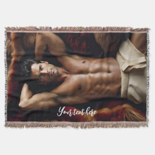 Man on a Bearskin Rug Throw Blanket