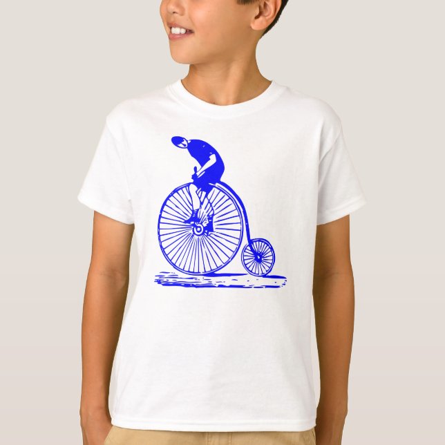 Man on a Penny Farthing - Blue T-Shirt (Front)